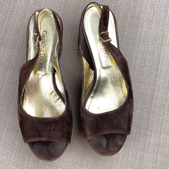 Gastone Lucioli Brown Suede Platform Wedge Sandals EUS 37 US 6,5-7 - Picture 8 of 16
